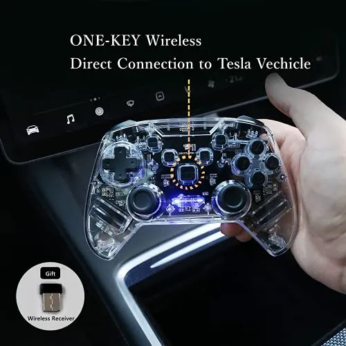 2021-2022 New Updated Tesla Game Controller, Wireless PC Game Controller Compatible with Tesla Model 3 / Y / S, PC, Switch, Steam, Tesla Screen Controller With Dual-Vibration, 8 Semi-Transparent LED Backlight