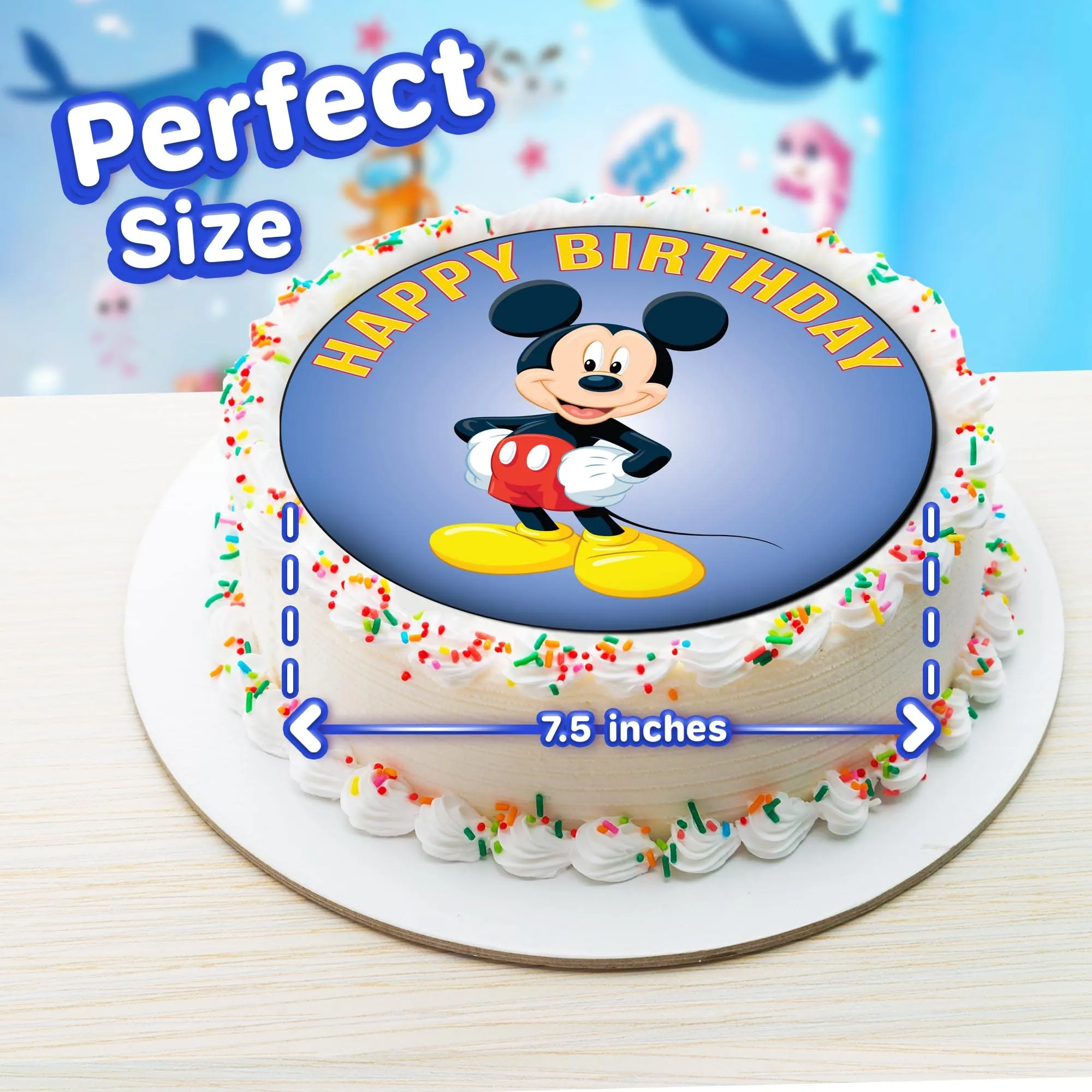 7.5 Inch Edible Cake Toppers – Classic Mouse Character Themed Birthday Party Collection of Edible Cake Decorations
