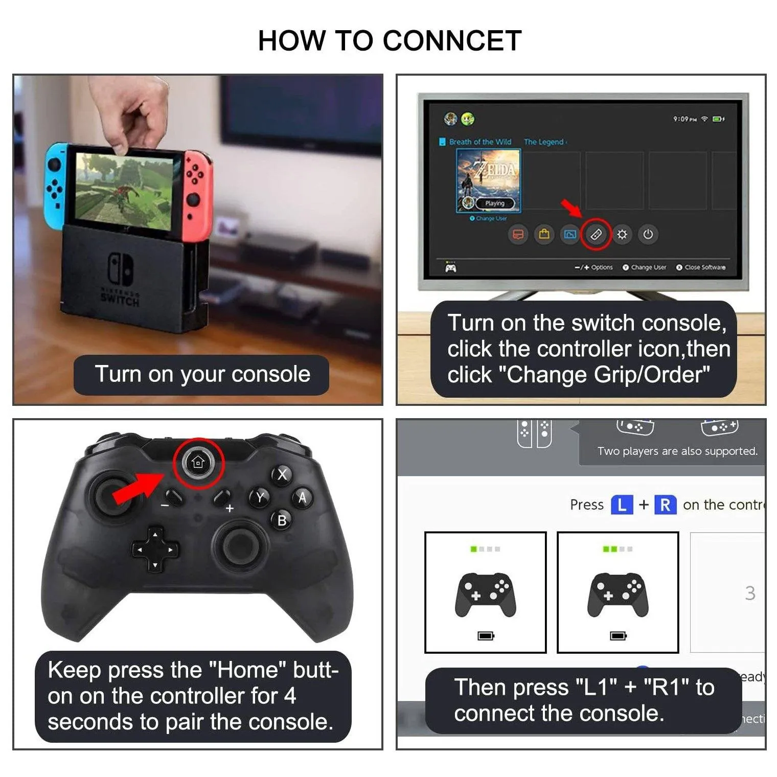 Black Bluetooth Wireless Controller for Nintendo Switch