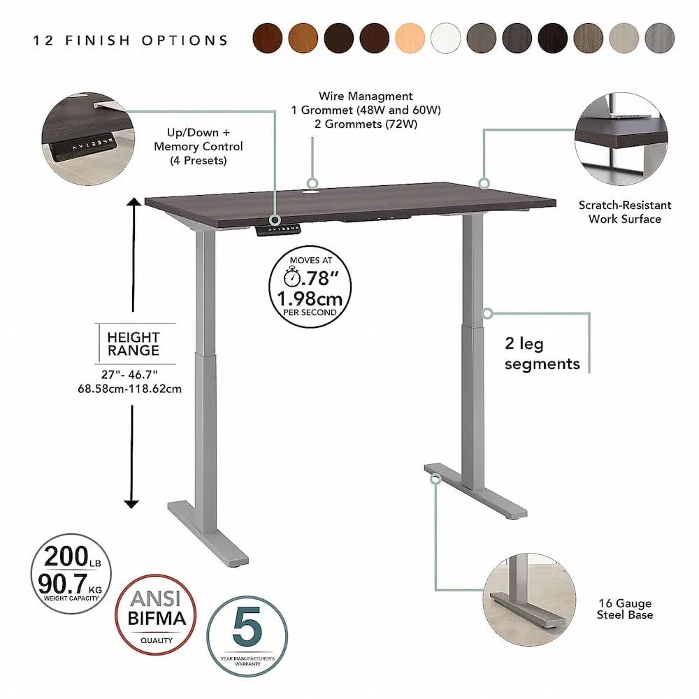 Bush Business Furniture 72W x 30D Height-Adjustable Standing Desk M6S7230SGSK