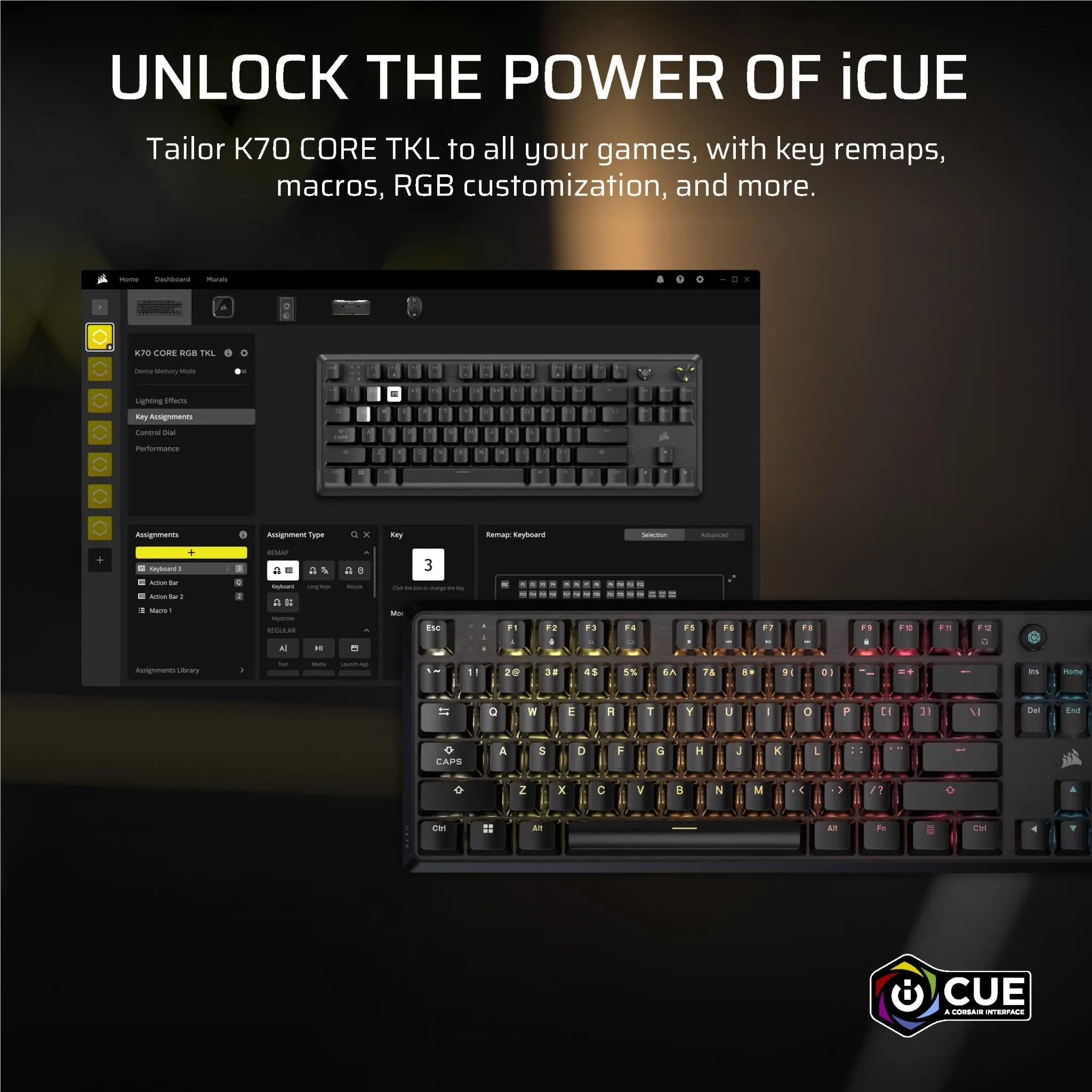 Corsair K70 CORE TKL Tenkeyless Mechanical Gaming RGB Keyboard (Black)