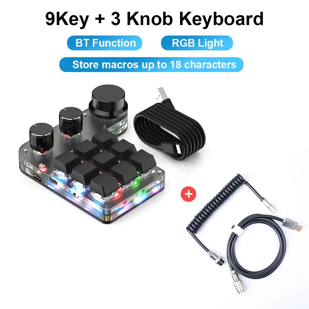 Custom Macro Keyboard - Hot Swap Mini 9 Keys, 3 Knobs, RGB, Programmable, Wireless BT, Mechanical Gamer Accessories