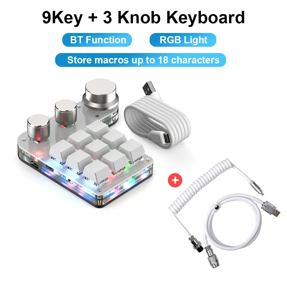 Custom Macro Keyboard - Hot Swap Mini 9 Keys, 3 Knobs, RGB, Programmable, Wireless BT, Mechanical Gamer Accessories