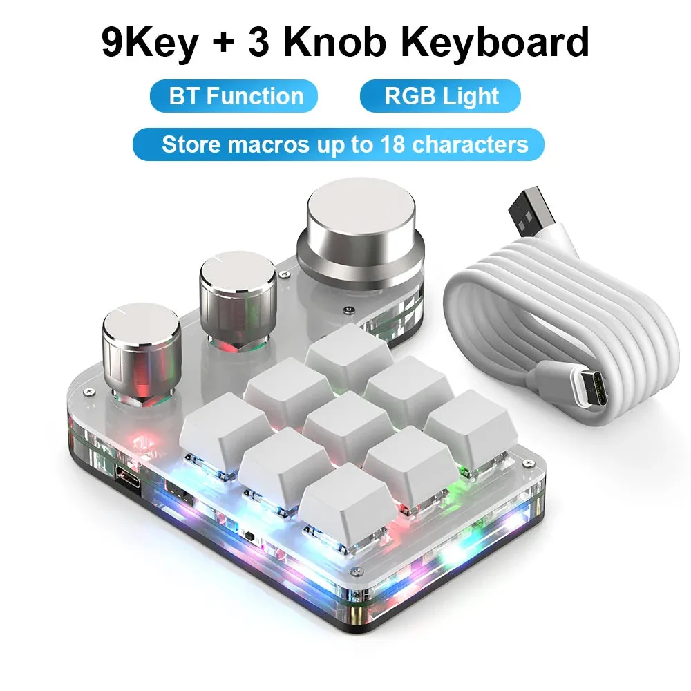 Custom Macro Keyboard - Hot Swap Mini 9 Keys, 3 Knobs, RGB, Programmable, Wireless BT, Mechanical Gamer Accessories