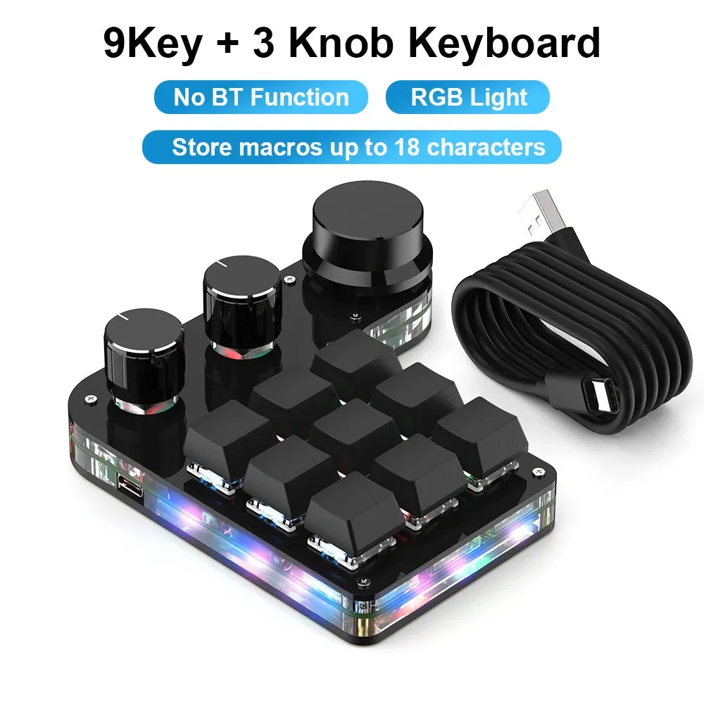 Custom Macro Keyboard - Hot Swap Mini 9 Keys, 3 Knobs, RGB, Programmable, Wireless BT, Mechanical Gamer Accessories