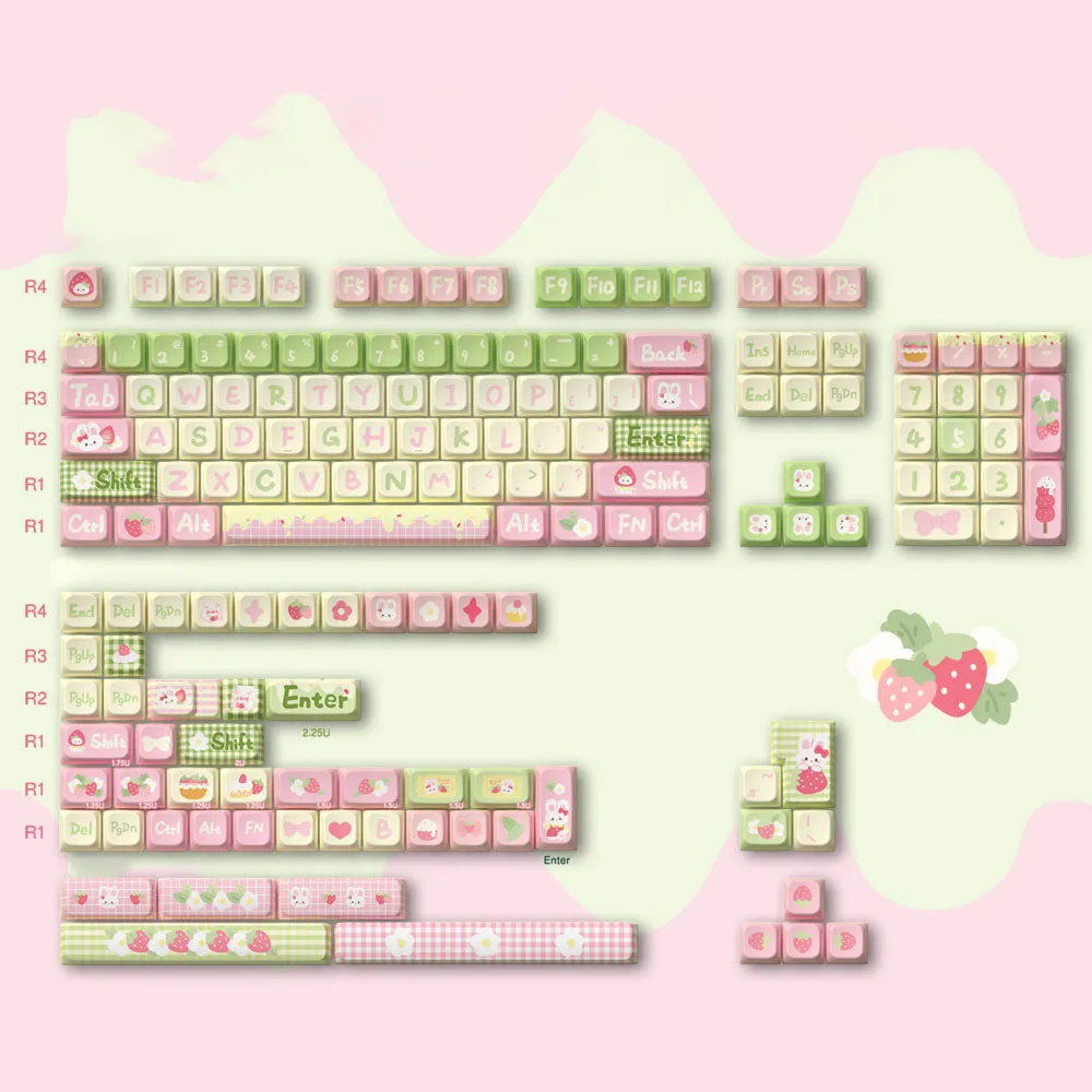 Cute Cartoon Rabbit Strawberry Keycap Set