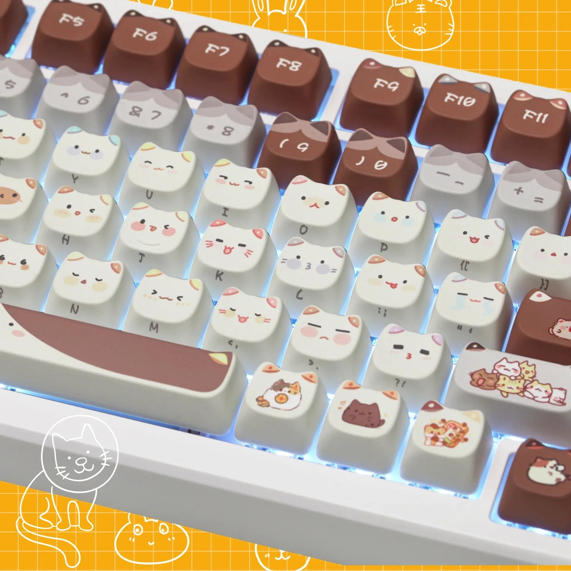 Cute Mocha Mao Cat Shape 108 KEYCAPS