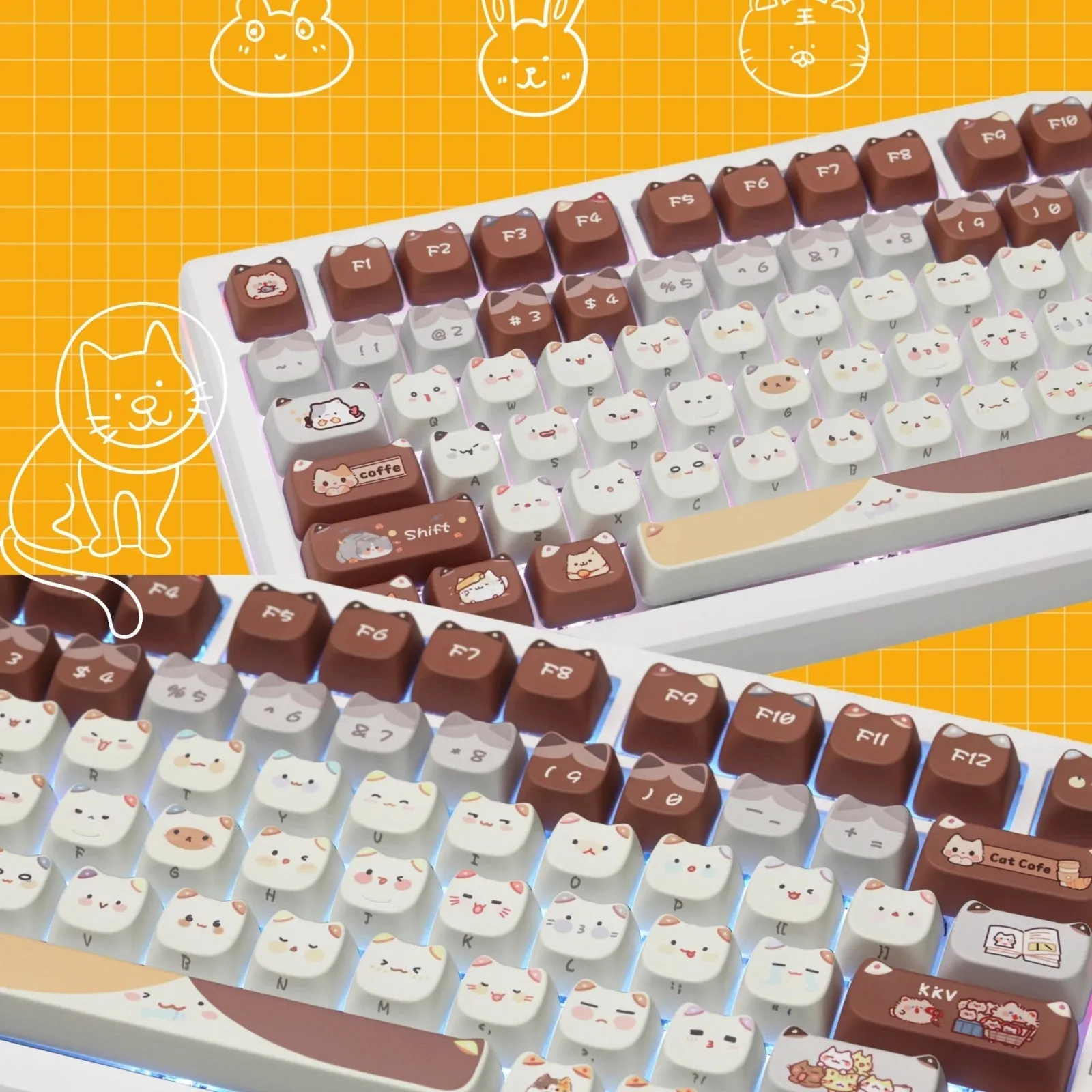 Cute Mocha Mao Cat Shape 108 KEYCAPS