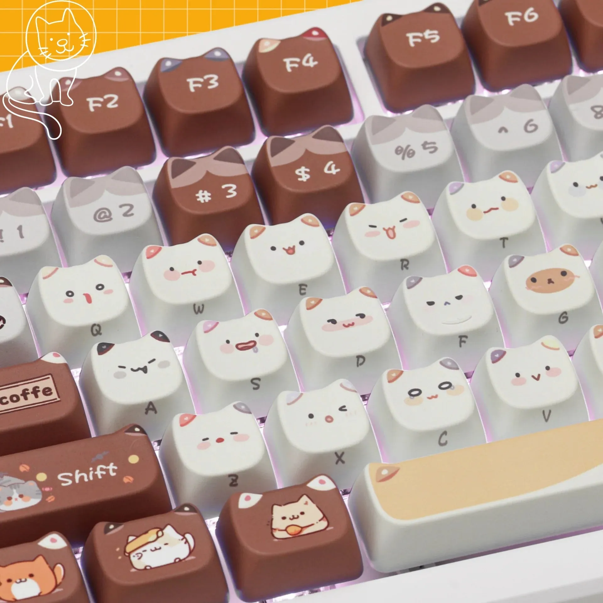 Cute Mocha Mao Cat Shape 108 KEYCAPS