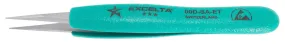 Excelta 00D-SA-ET Swiss-Made ESD-Safe Neverust® Anti-Magnetic Stainless Steel Tweezer with Ergo-Tweeze® Handle & Straight, Strong, Serrated Medium Point Tips, 5.25" OAL