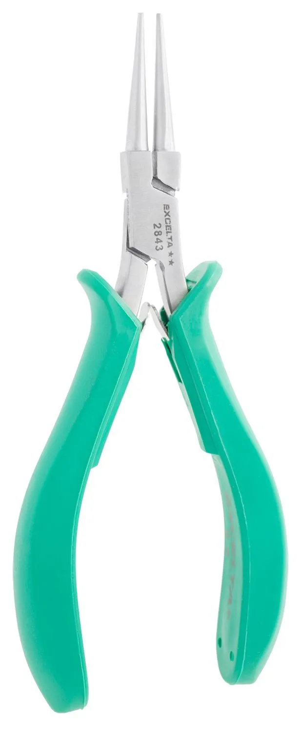 Excelta 2843 ESD-Safe Medium Round Nose Stainless Steel Forming Component Lead Pliers with Smooth Jaw Molded Grips, 5.75" OAL