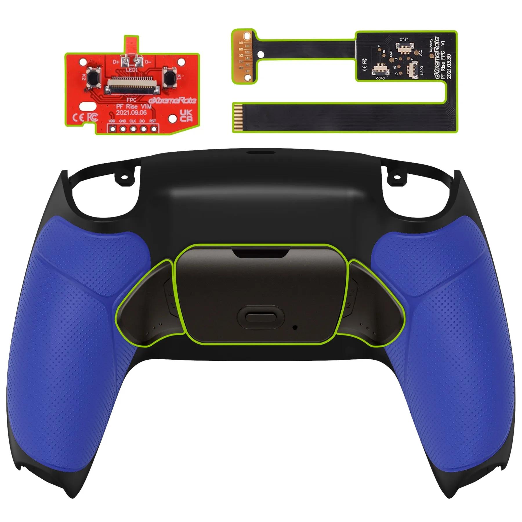 eXtremeRate Black Real Metal Buttons (RMB) Version RISE 2.0 Remap Kit for PS5 Controller BDM-010/020 - Rubberized Blue - XPFJ7007