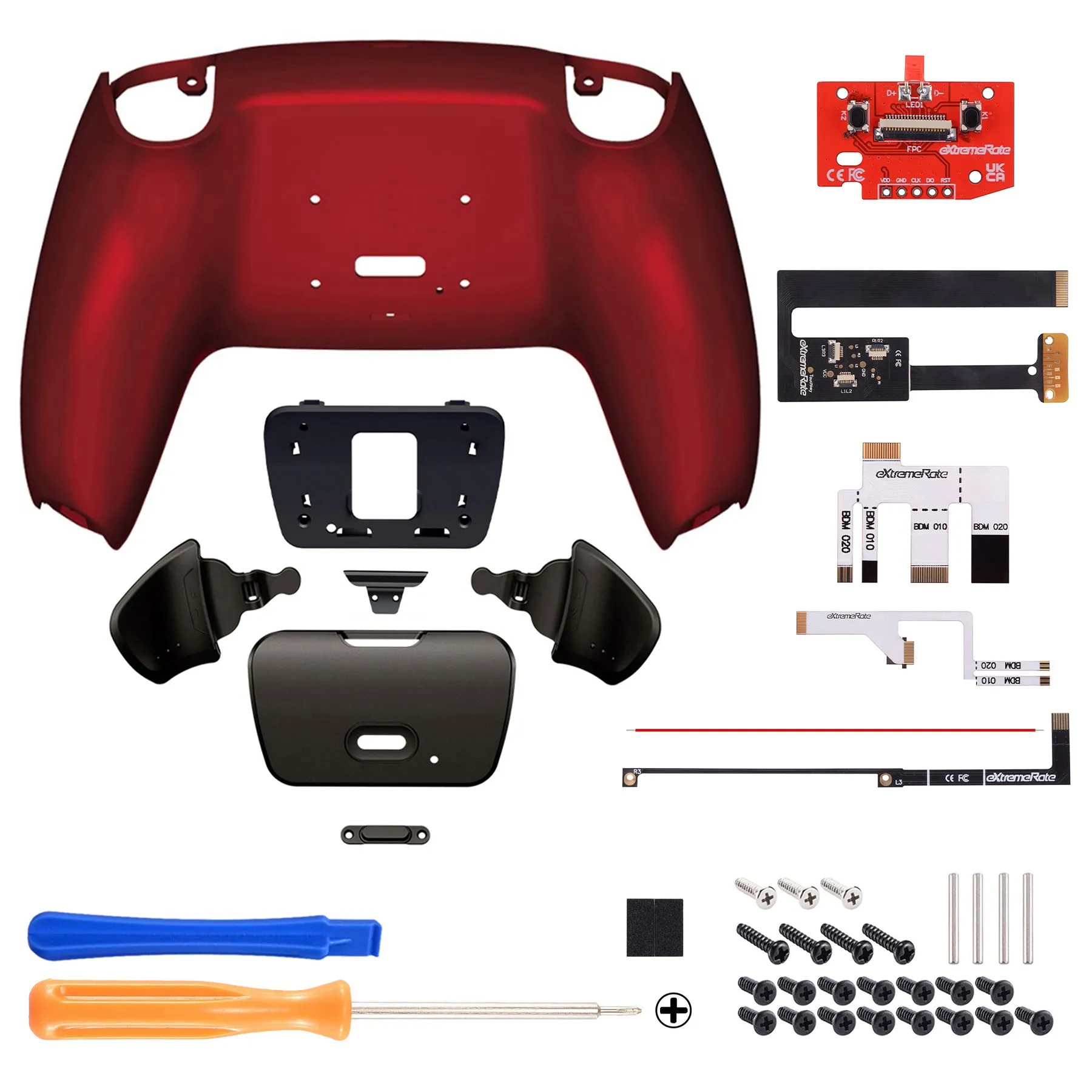 eXtremeRate Black Real Metal Buttons (RMB) Version RISE 2.0 Remap Kit for PS5 Controller BDM-010/020 - Scarlet Red - XPFJ7004