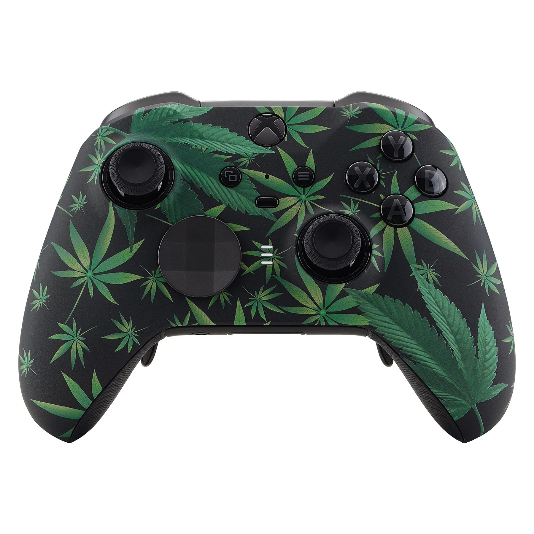 eXtremeRate Green Weeds Patterned Faceplate Cover, Soft Touch Front Housing Shell Case Replacement Kit for Xbox One Elite Series 2 Controller Model 1797 and Core Model 1797 - Thumbstick Accent Rings Included - ELT111