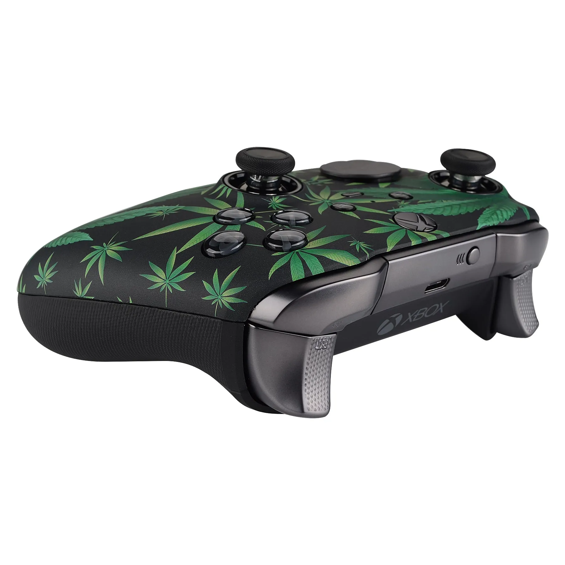 eXtremeRate Green Weeds Patterned Faceplate Cover, Soft Touch Front Housing Shell Case Replacement Kit for Xbox One Elite Series 2 Controller Model 1797 and Core Model 1797 - Thumbstick Accent Rings Included - ELT111