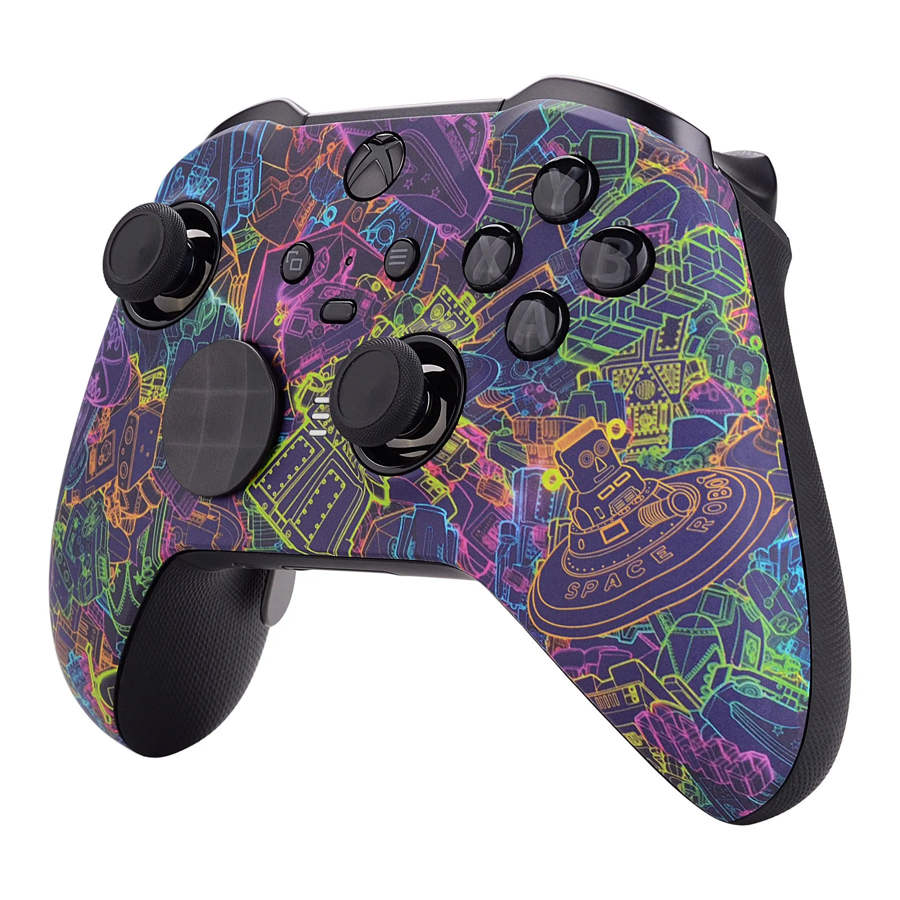 eXtremeRate Neon Novel Patterned Faceplate Cover, Soft Touch Front Housing Shell Case Replacement Kit for Xbox One Elite Series 2 Controller Model 1797 and Core Model 1797 - Thumbstick Accent Rings Included - ELT127