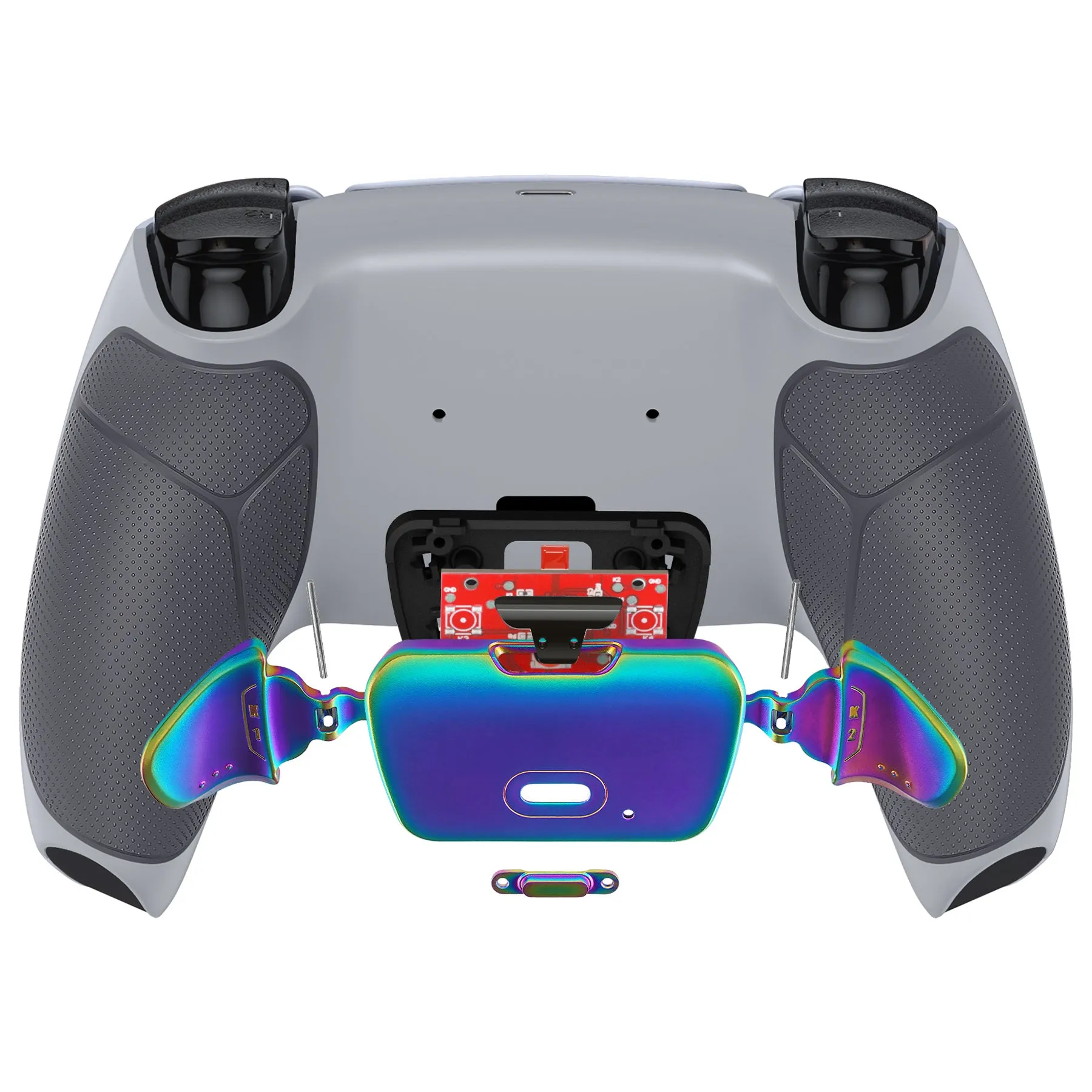 eXtremeRate Rainbow Aura Blue & Purple Real Metal Buttons (RMB) Version RISE 2.0 Remap Kit for PS5 Controller BDM-010/020 - Rubberized New Hope Gray & Classic Gray - XPFJ7013