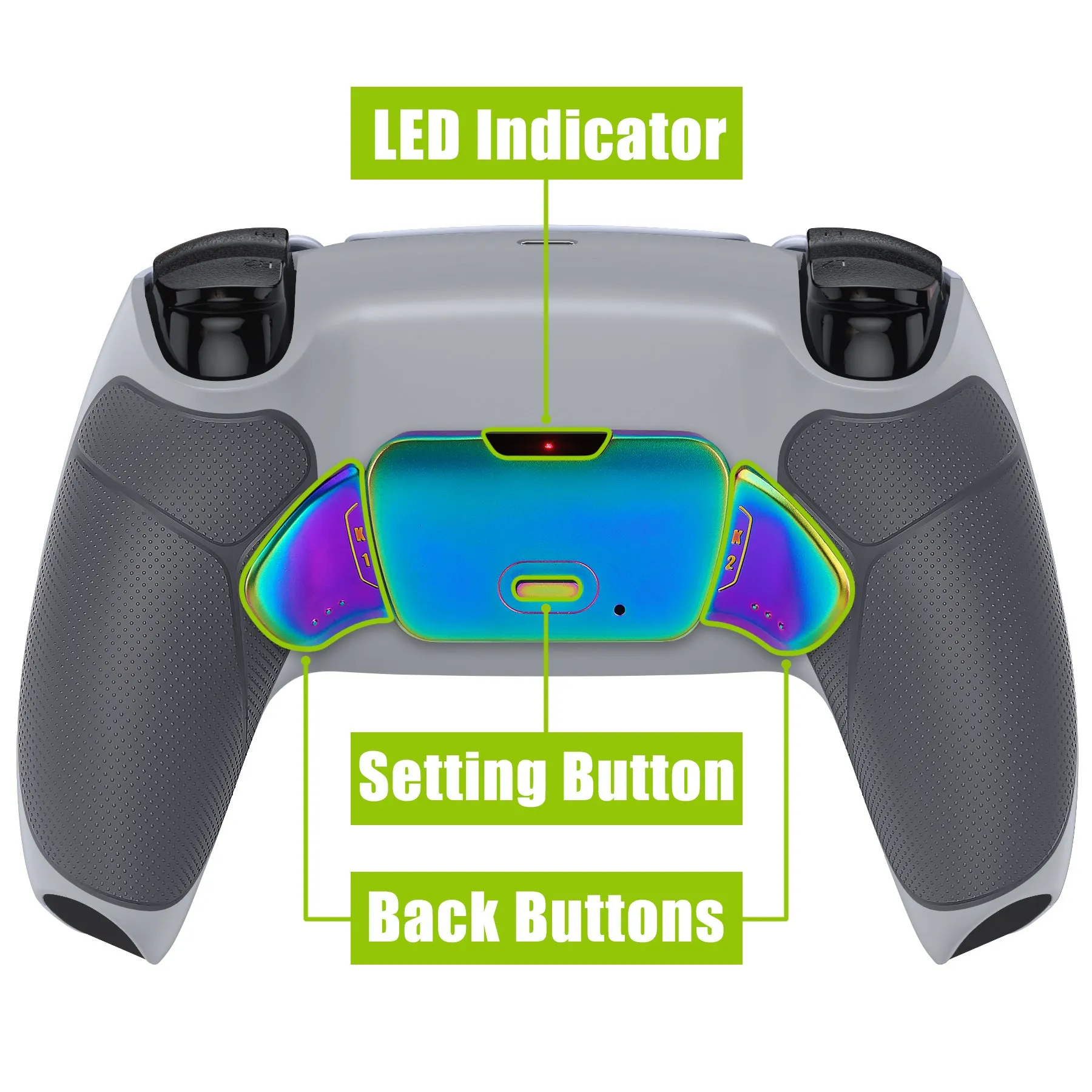 eXtremeRate Rainbow Aura Blue & Purple Real Metal Buttons (RMB) Version RISE 2.0 Remap Kit for PS5 Controller BDM-010/020 - Rubberized New Hope Gray & Classic Gray - XPFJ7013