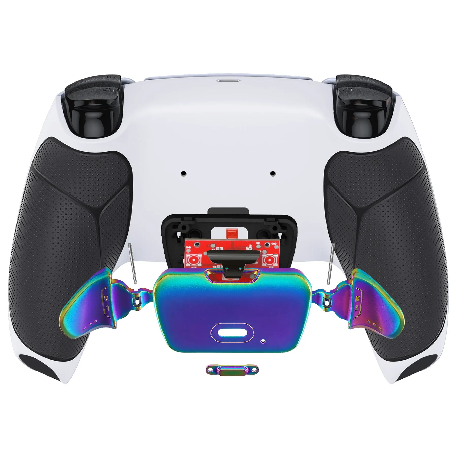 eXtremeRate Rainbow Aura Blue & Purple Real Metal Buttons (RMB) Version RISE 2.0 Remap Kit for PS5 Controller BDM-010/020 - Rubberized White Black - XPFJ7012