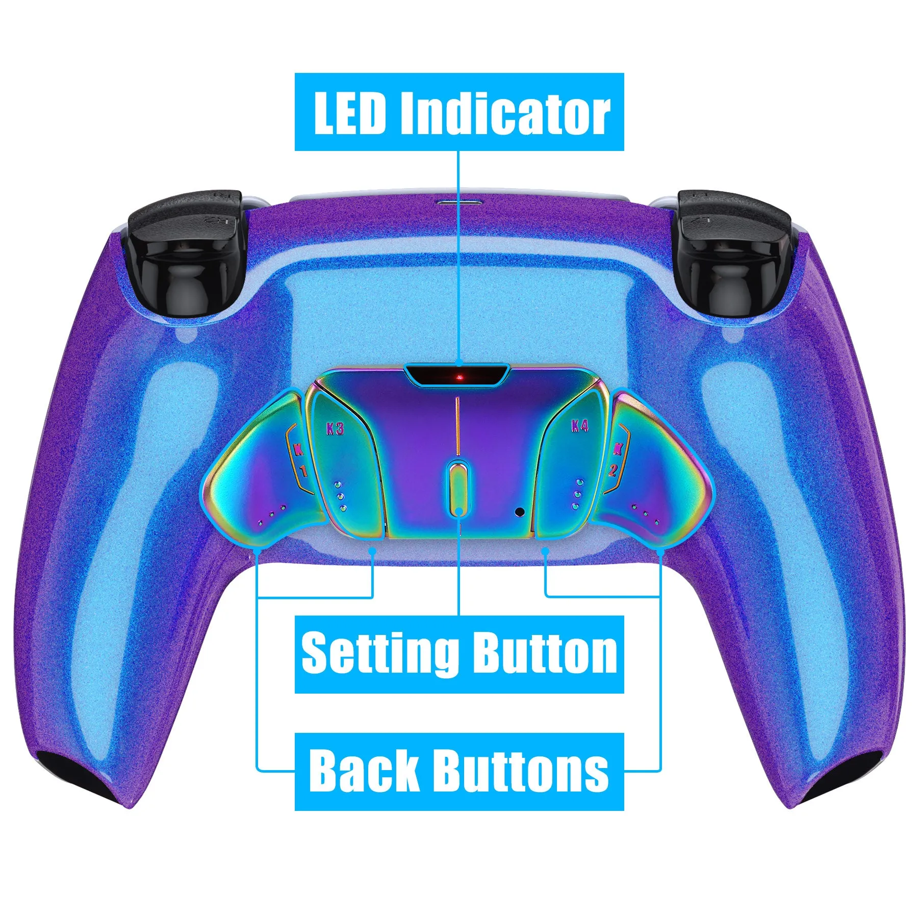 eXtremeRate Rainbow Aura Blue & Purple Real Metal Buttons (RMB) Version RISE4 Remap Kit for PS5 Controller BDM-010/020 - Chameleon Purple Blue - YPFJ7014