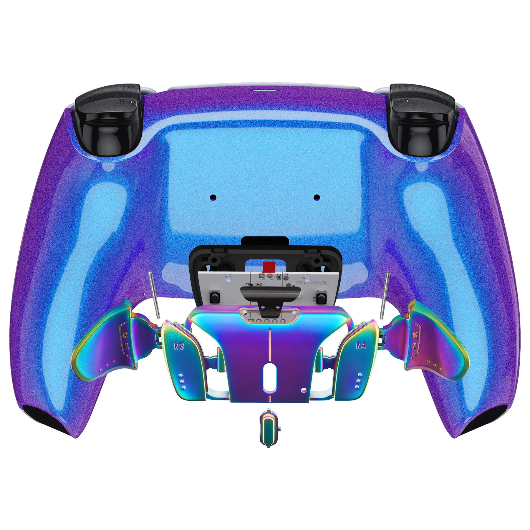 eXtremeRate Rainbow Aura Blue & Purple Real Metal Buttons (RMB) Version RISE4 Remap Kit for PS5 Controller BDM-010/020 - Chameleon Purple Blue - YPFJ7014