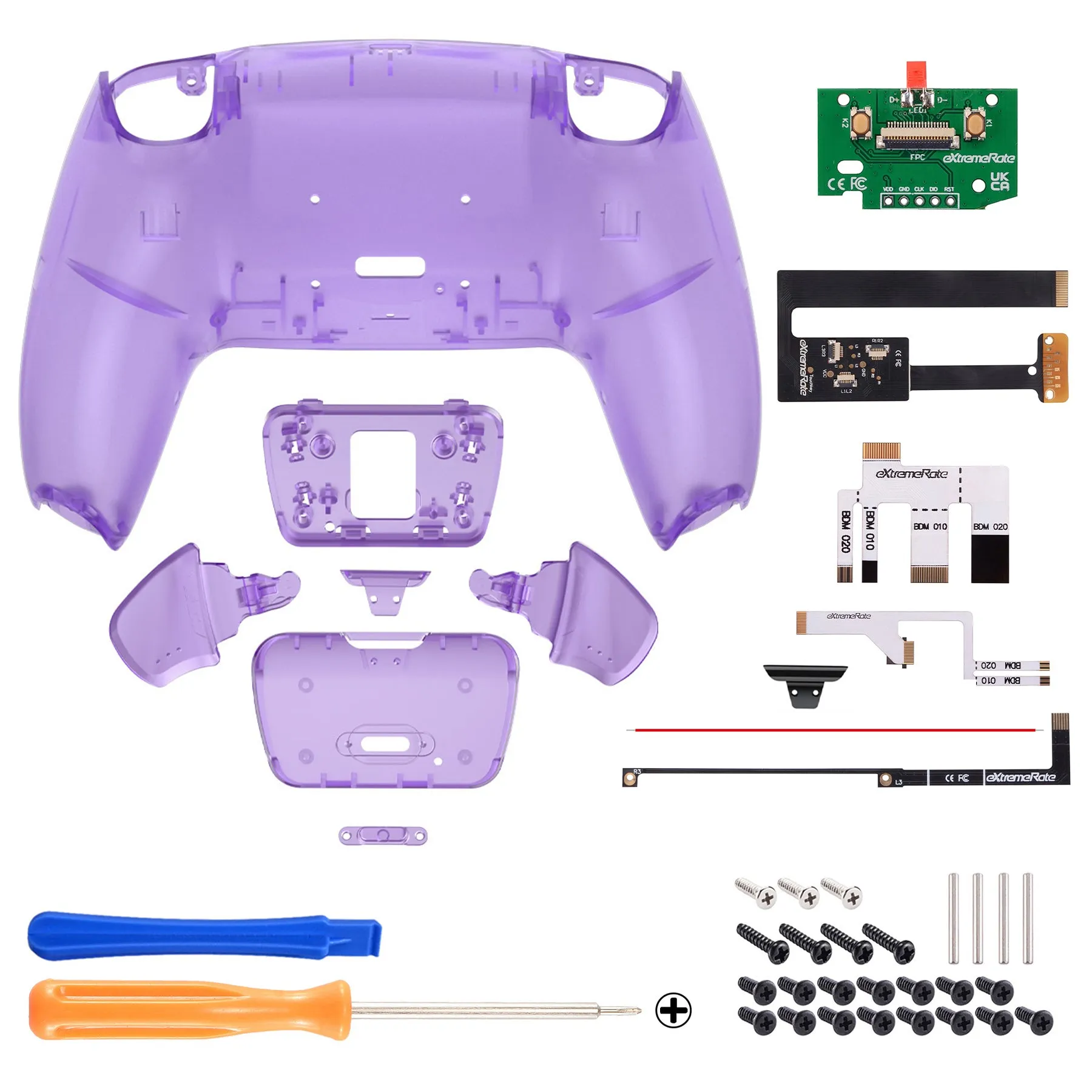 eXtremeRate Remappable Rise 2.0 Remap Kit for PS5 Controller BDM-010/020 - Clear Atomic Purple - XPFM5002G2