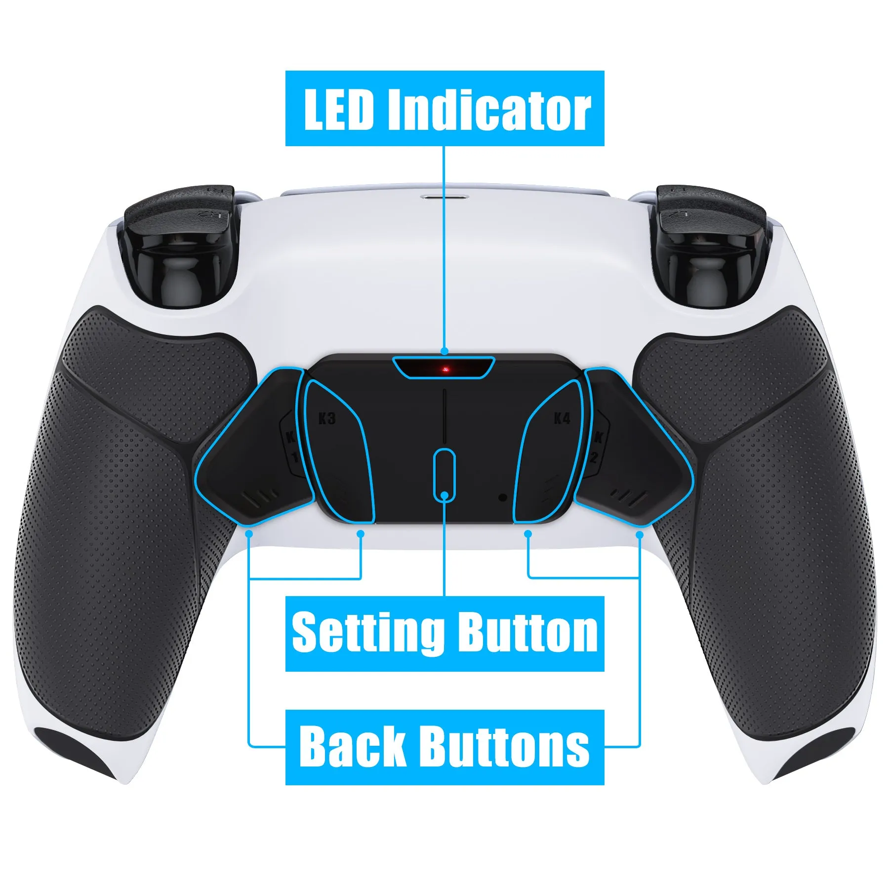 eXtremeRate Remappable RISE4 V3 Remap Kit for PS5 Controller BDM-030/040/050 - Rubberized Black Grips with Black Back Paddles - YPFU6010G4