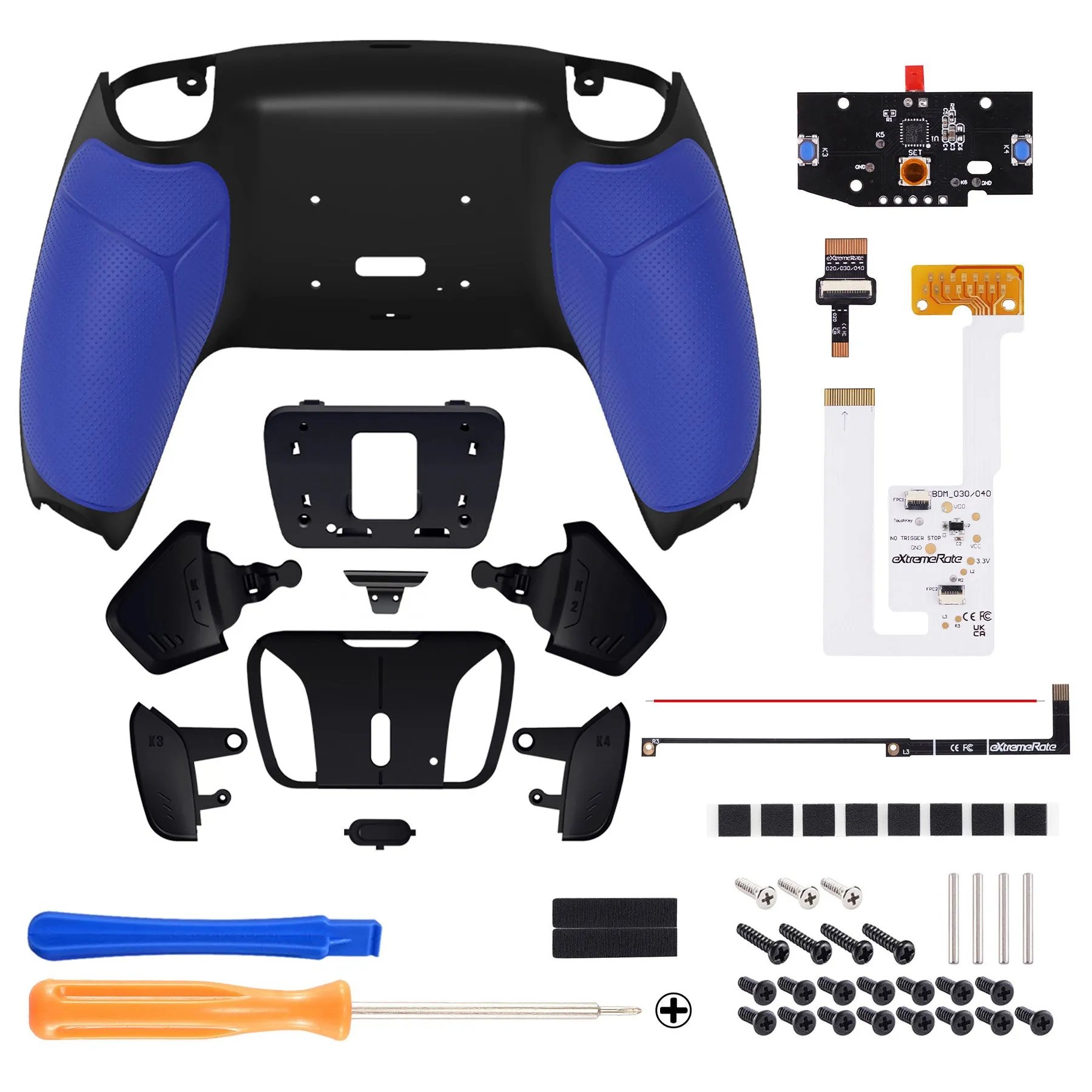 eXtremeRate Remappable RISE4 V3 Remap Kit for PS5 Controller BDM-030/040/050 - Rubberized Blue - YPFU6003G4