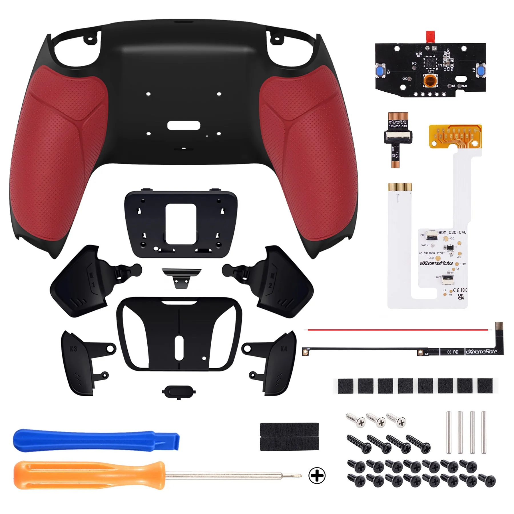eXtremeRate Remappable RISE4 V3 Remap Kit for PS5 Controller BDM-030/040/050 - Rubberized Red - YPFU6005G4
