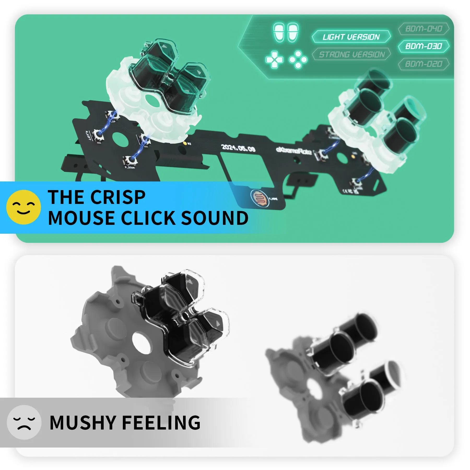 eXtremeRate Whole Set - Light Version Clicky Kit for PS5 Controller BDM-030, Custom Micro Switch L2R2 Face Buttons Clicky Kit and Tactile L1R1 Keys Mouse Click for PS5 Controller - PFMD013V2