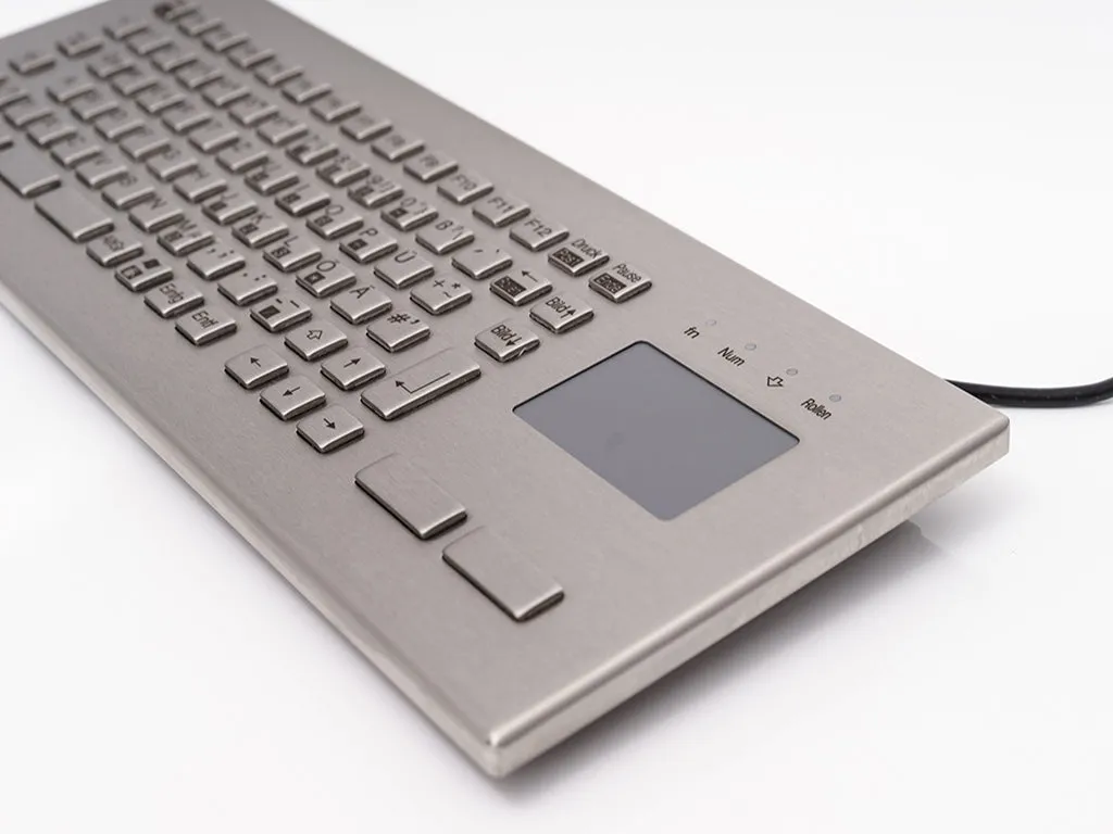 InduKey TKV-084-FIT-TOUCH-IP65-MGEH Compact Stainless Steel Keyboard with Integrated Touchpad