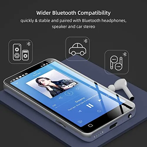 Innioasis MP3 Player with Bluetooth and WiFi, 4" Full Touch Screen MP4 MP3 Player with Spotify, Android Streaming Music Player with Pandora, Portable HiFi Sound Walkman Digital Audio Player with Speaker (White)