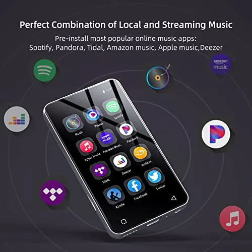 Innioasis MP3 Player with Bluetooth and WiFi, 4" Full Touch Screen MP4 MP3 Player with Spotify, Android Streaming Music Player with Pandora, Portable HiFi Sound Walkman Digital Audio Player with Speaker (White)