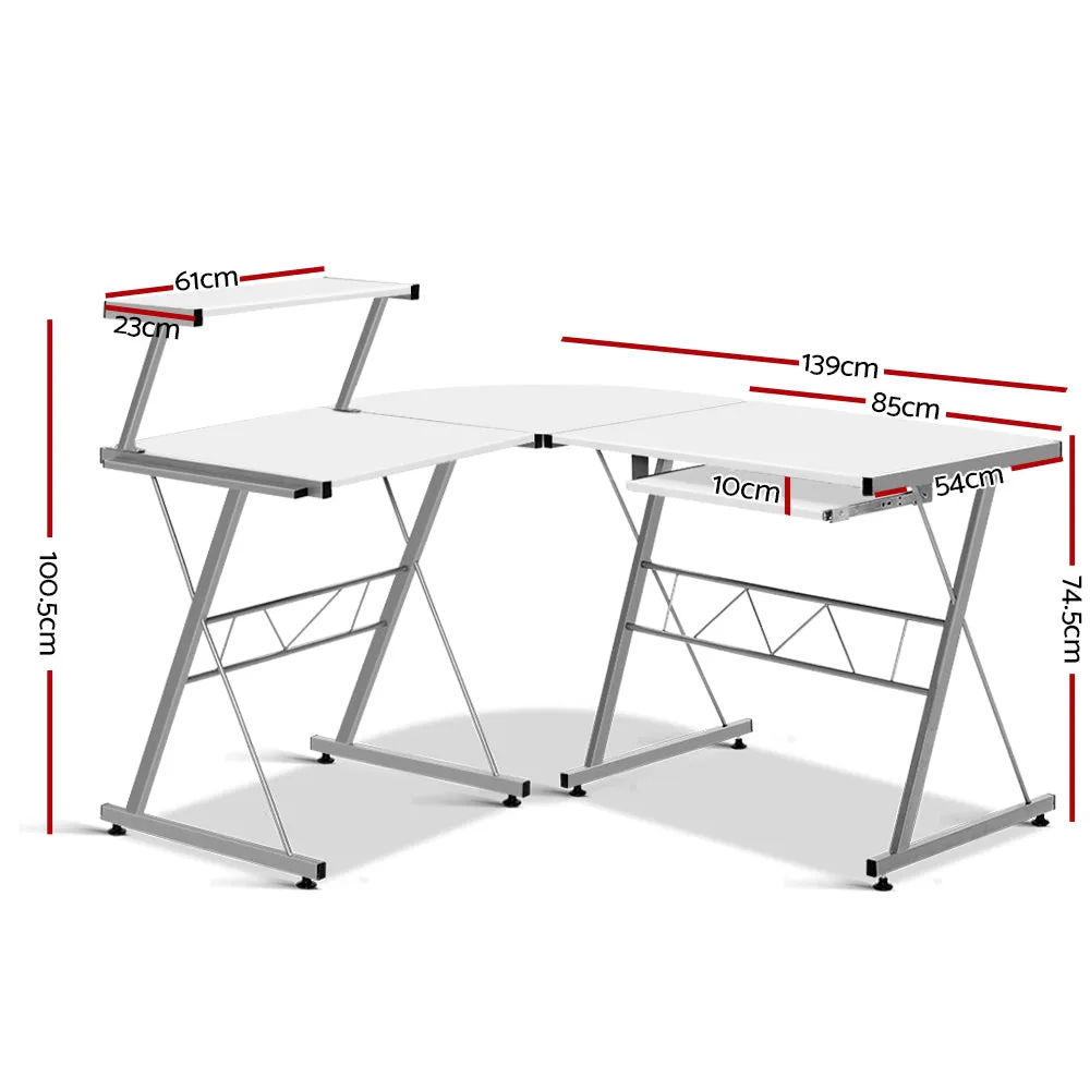L-Shape Keyboard Tray Shelf Computer Desk White - Artiss