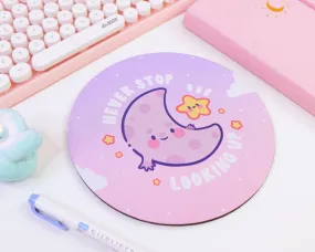 Luna & Sprinkle Mouse Pad | Never Stop Looking Up Motivational Desk Accessory | Kawaii Moon & Star Design