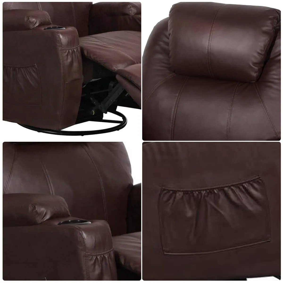 Massage Recliner Chair Faux Leather Ergonomic Lounge Heated Chair, Brown