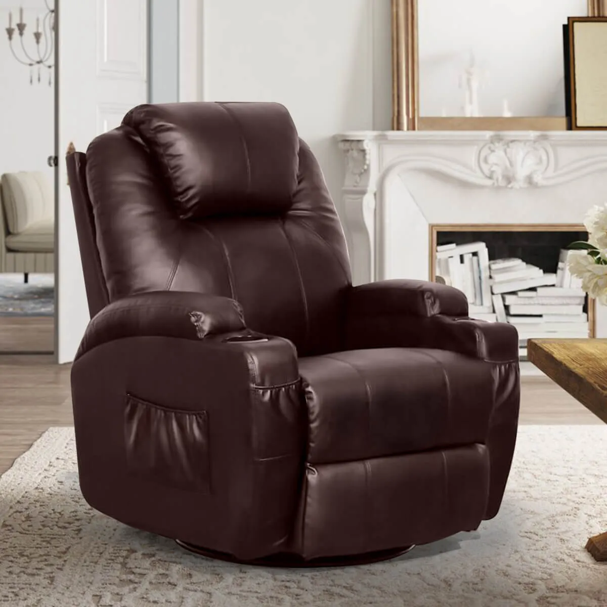 Massage Recliner Chair Faux Leather Ergonomic Lounge Heated Chair, Brown