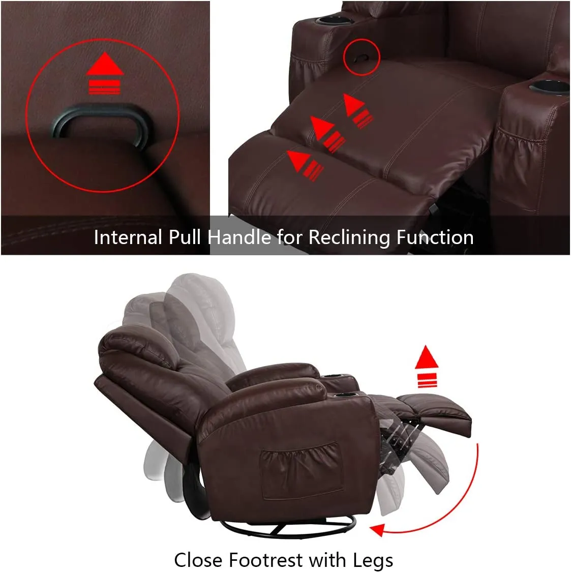 Massage Recliner Chair Faux Leather Ergonomic Lounge Heated Chair, Brown