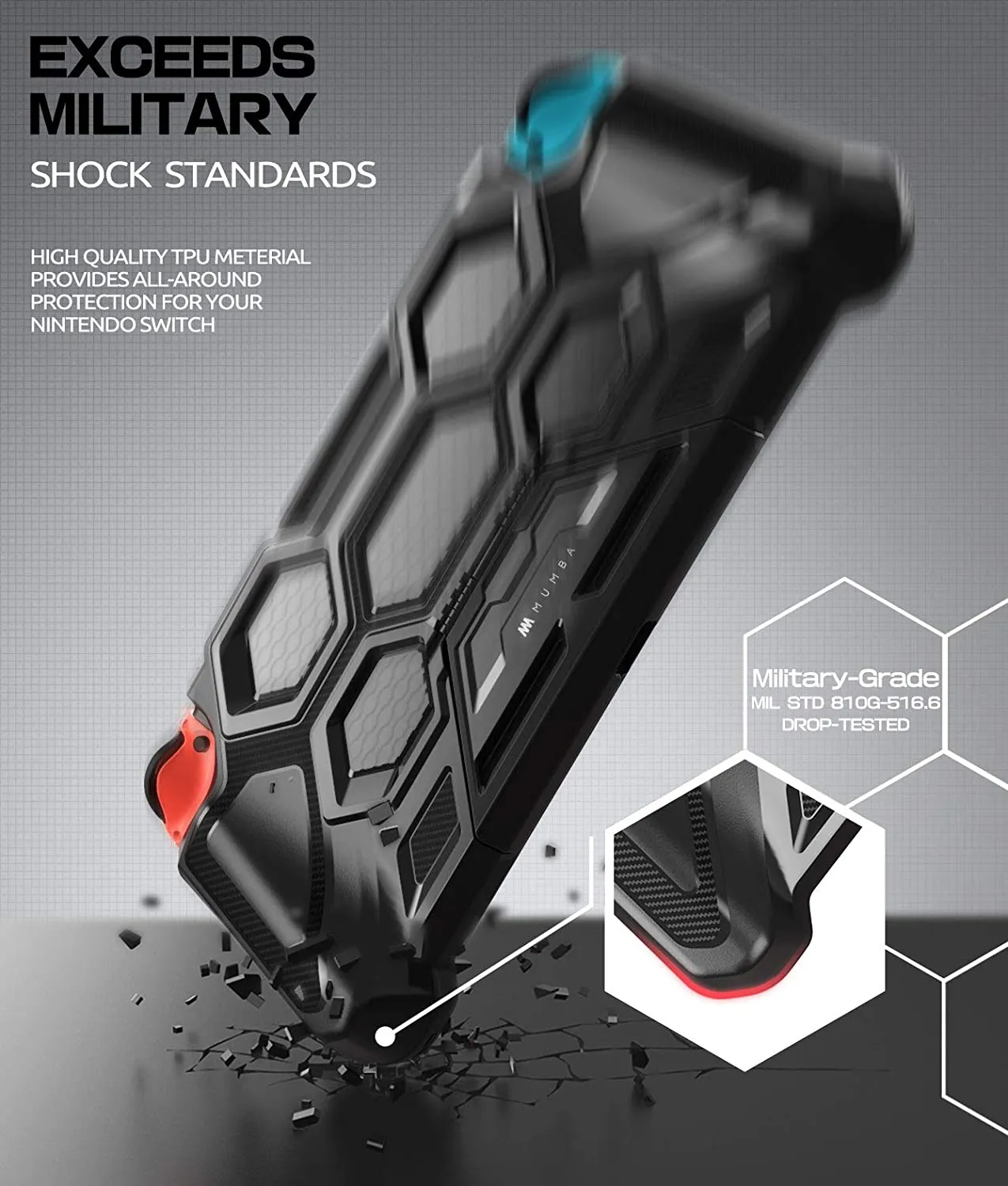 Mumba Protective Case for Nintendo Switch, [Battle Series] Heavy Duty Grip Cover for Nintendo Switch Console with Comfort Padded Hand Grips and Kickst