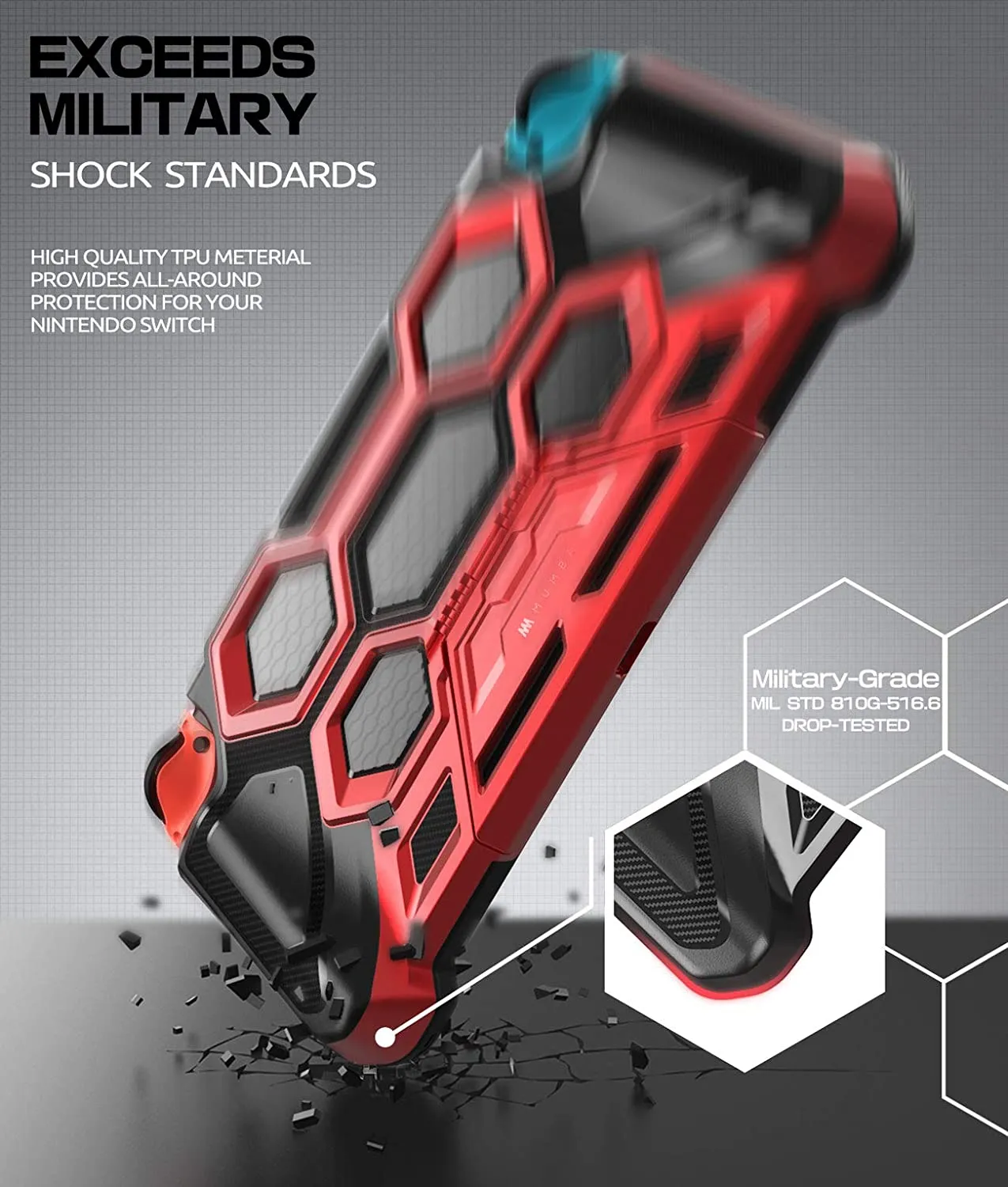 Mumba Protective Case for Nintendo Switch, [Battle Series] Heavy Duty Grip Cover for Nintendo Switch Console with Comfort Padded Hand Grips and Kickst