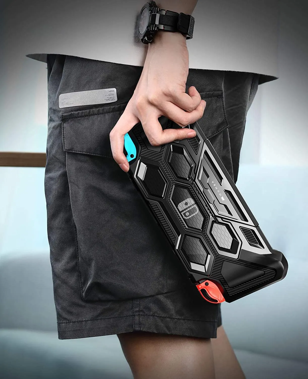 Mumba Protective Case for Nintendo Switch, [Battle Series] Heavy Duty Grip Cover for Nintendo Switch Console with Comfort Padded Hand Grips and Kickst
