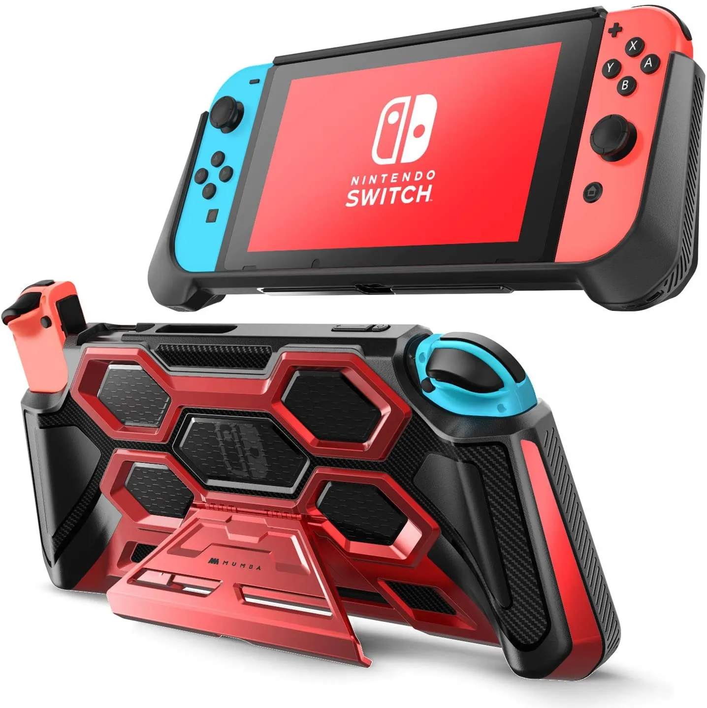 Mumba Protective Case for Nintendo Switch, [Battle Series] Heavy Duty Grip Cover for Nintendo Switch Console with Comfort Padded Hand Grips and Kickst