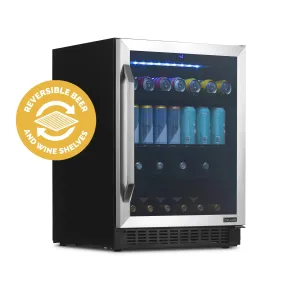 Newair 179 Can or 49 Bottle Wine and Beverage Refrigerator Cooler, Built-In Fridge with Flipshelf in Stainless Steel for Home, Office or Bar