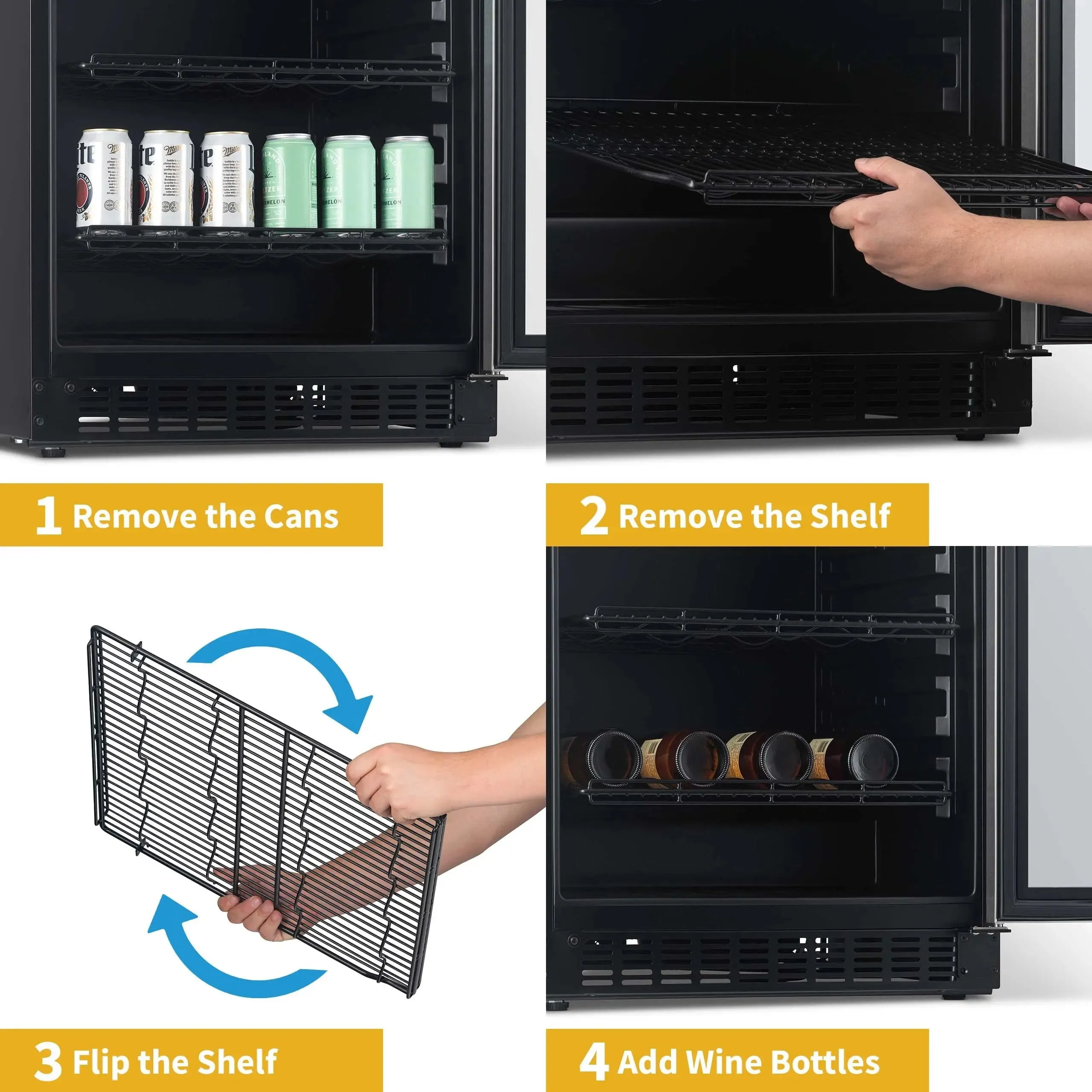 Newair 179 Can or 49 Bottle Wine and Beverage Refrigerator Cooler, Built-In Fridge with Flipshelf in Stainless Steel for Home, Office or Bar