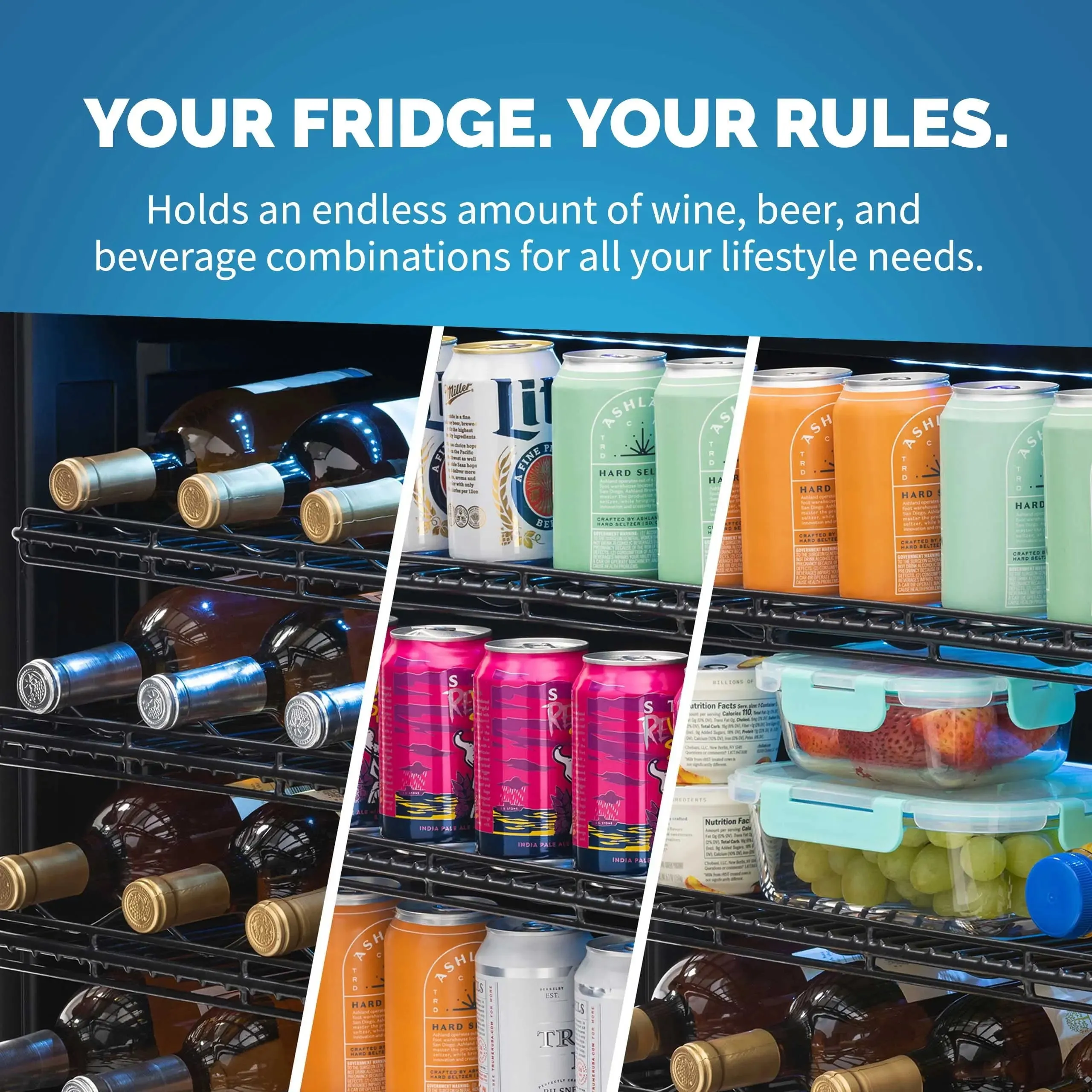 Newair 179 Can or 49 Bottle Wine and Beverage Refrigerator Cooler, Built-In Fridge with Flipshelf in Stainless Steel for Home, Office or Bar