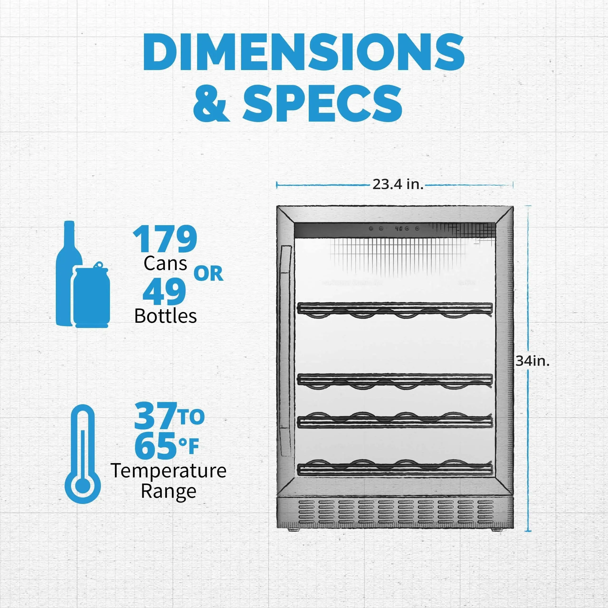 Newair 179 Can or 49 Bottle Wine and Beverage Refrigerator Cooler, Built-In Fridge with Flipshelf in Stainless Steel for Home, Office or Bar