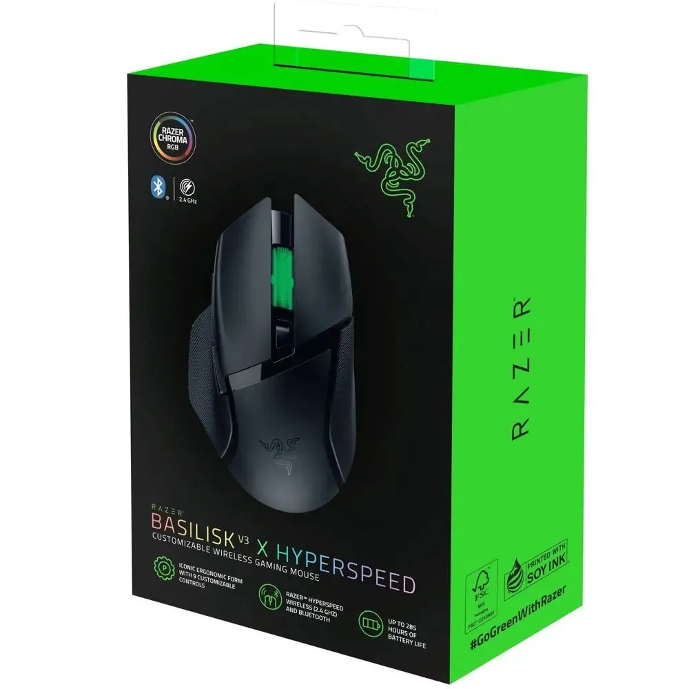Open Box - Razer Basilisk V3 X HyperSpeed Wireless Bluetooth Gaming Mouse RGB Lighting