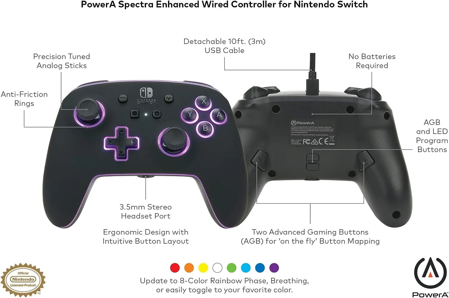 PowerA Spectra Enhanced Wired Controller for Nintendo Switch, Light-Up, Officially Licensed Gamepad