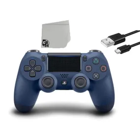 Sony PS4 DualShock 4 Navy Wireless Controller with Charging Cable BOLT AXTION Bundle Like New