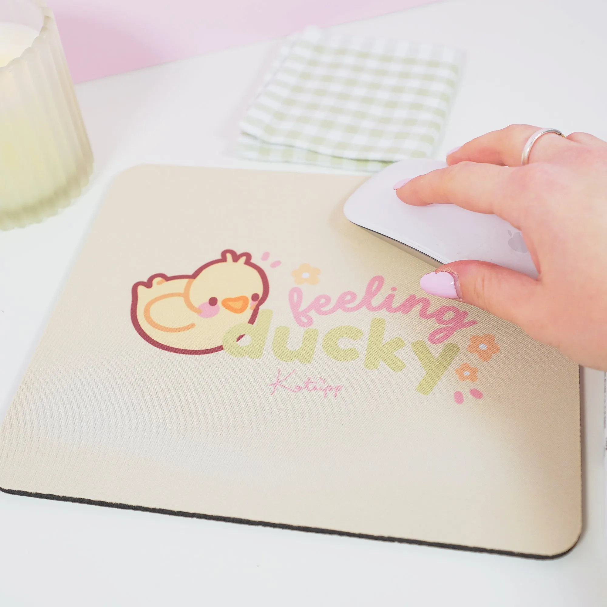 Spring Ducks & Daffodils Katnipp Duckling Mouse Pad - 'Feeling Ducky'